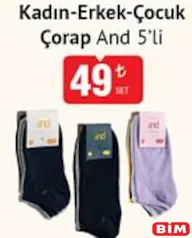 AND KADIN/ERKEK/ÇOCUK ÇORAP 5'Lİ